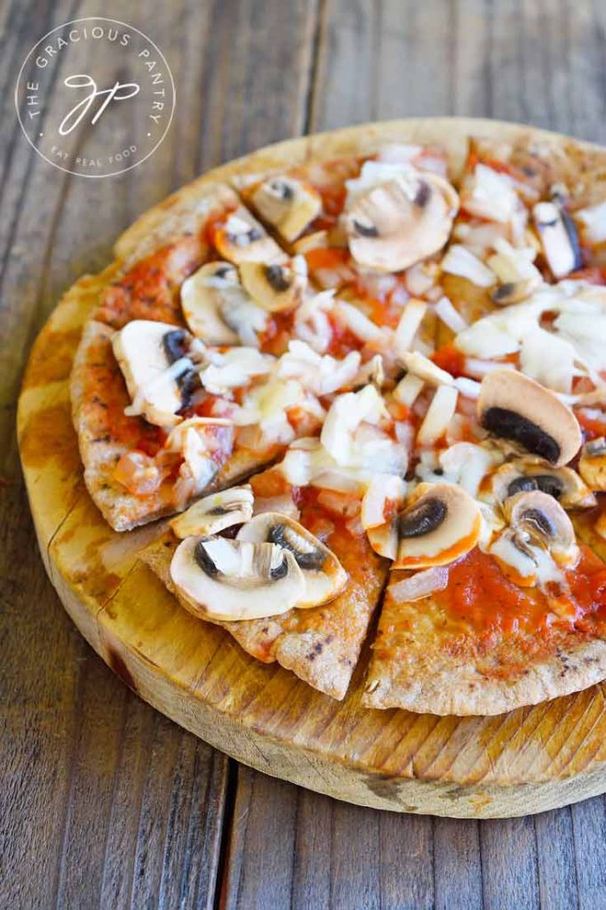 Mushroom Pita Pizza With Onion And Swiss | The Gracious Pantry