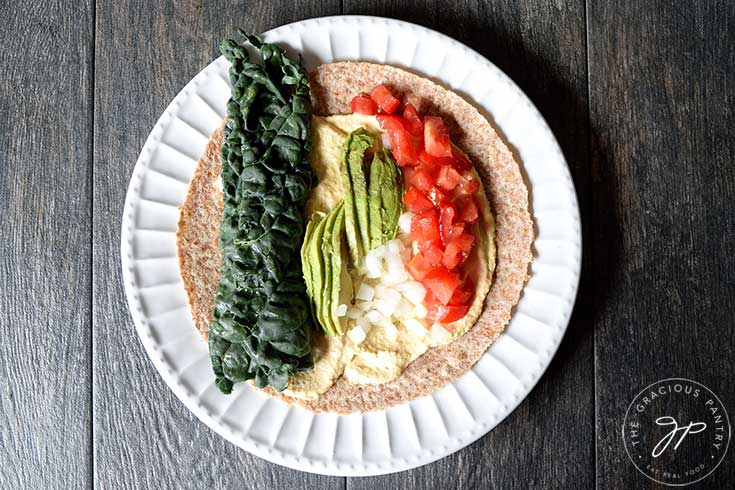 Egg, Kale, and Tomato Breakfast Wraps with Hummus Recipe