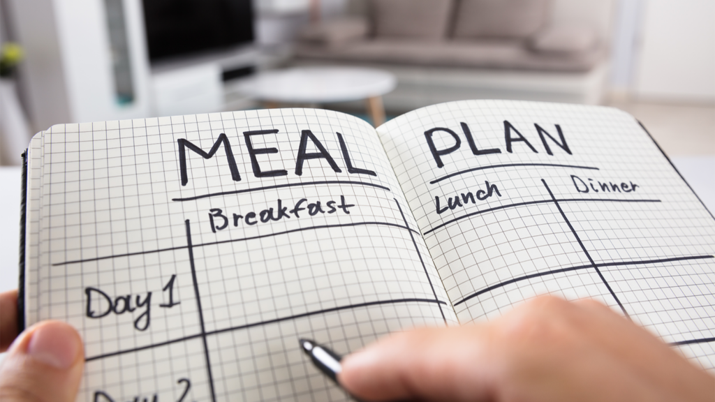 An open book with a blank meal plan.