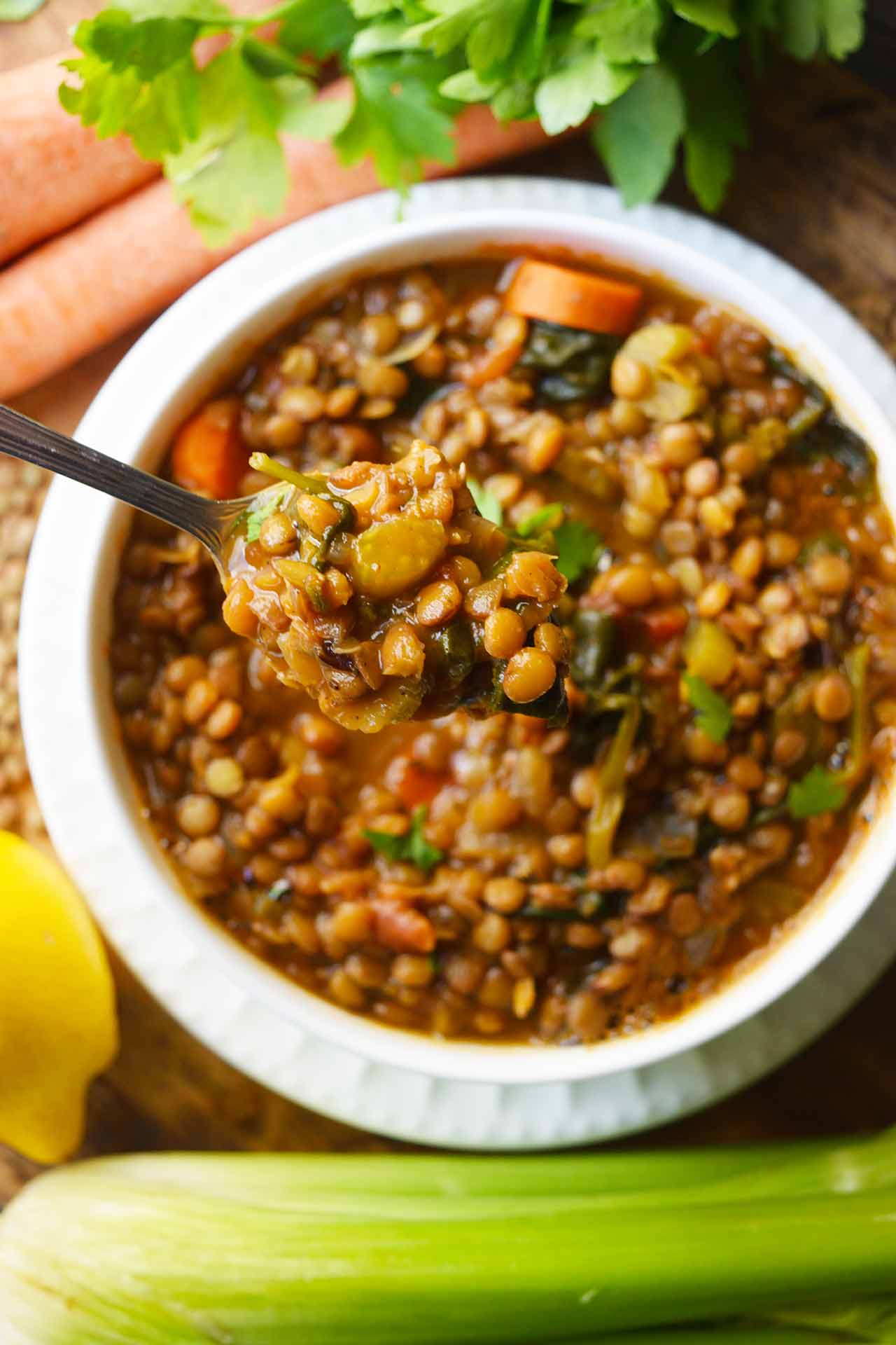 Spinach Lentil Soup For Cold Winter Nights
