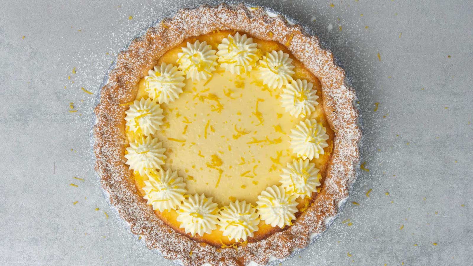 An overhead view of of a ricotta pie.