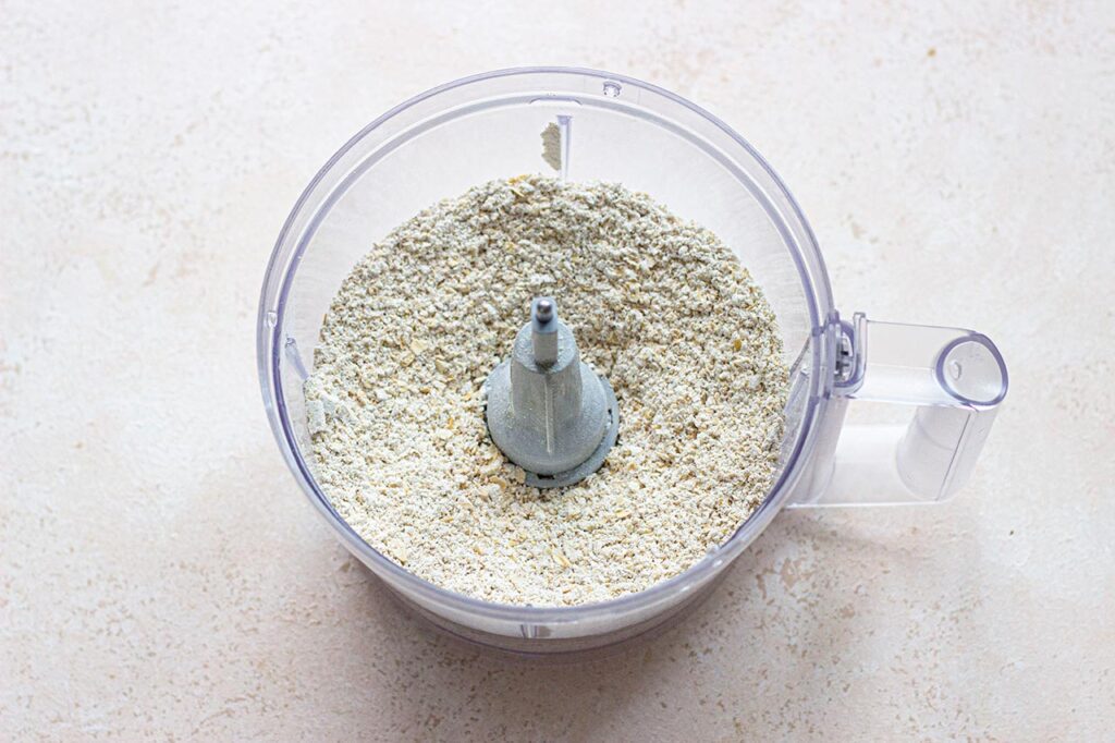 Oatmeal ground into flour in a food processor.