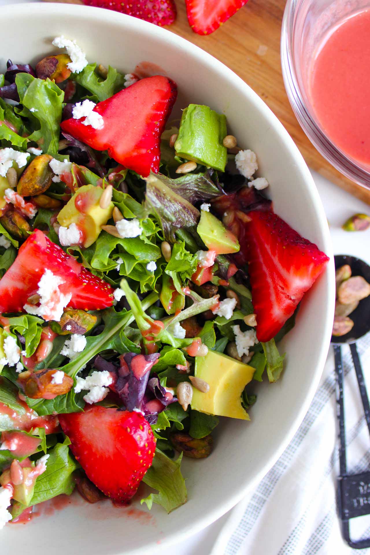 Strawberry, Pistachio, And Goat Cheese Salad With Strawberry Vinaigrette
