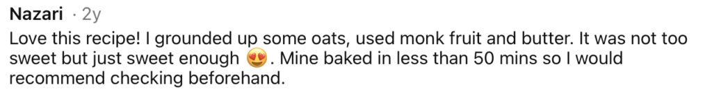 Image with quote about how the recipe was changed to suite individual needs.
